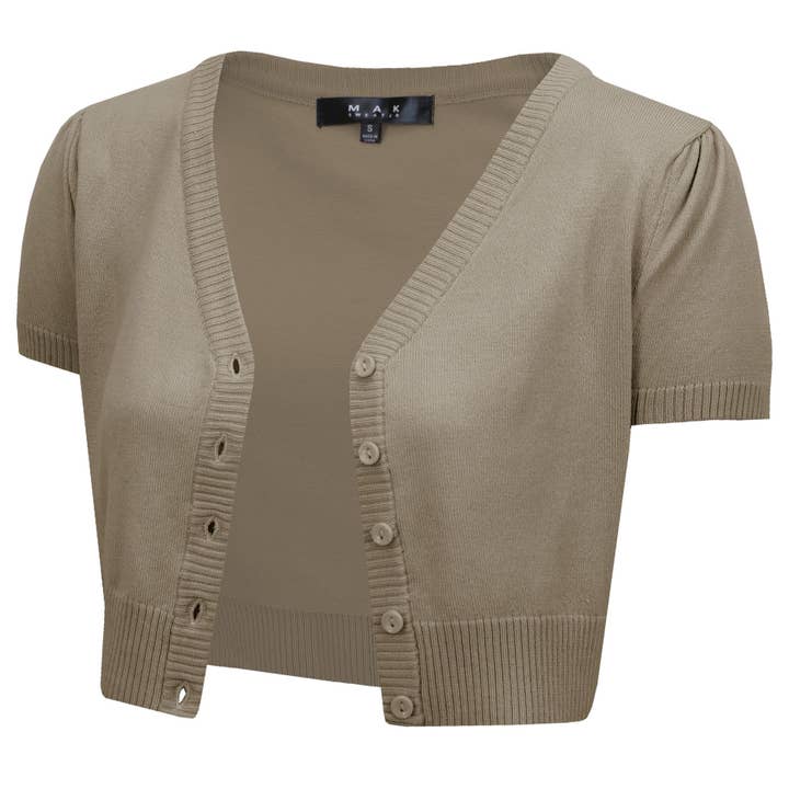 Mak - Vente Cardigan – femme - Cardigan boléro court à manches courtes bouffantes et col en V HB21376