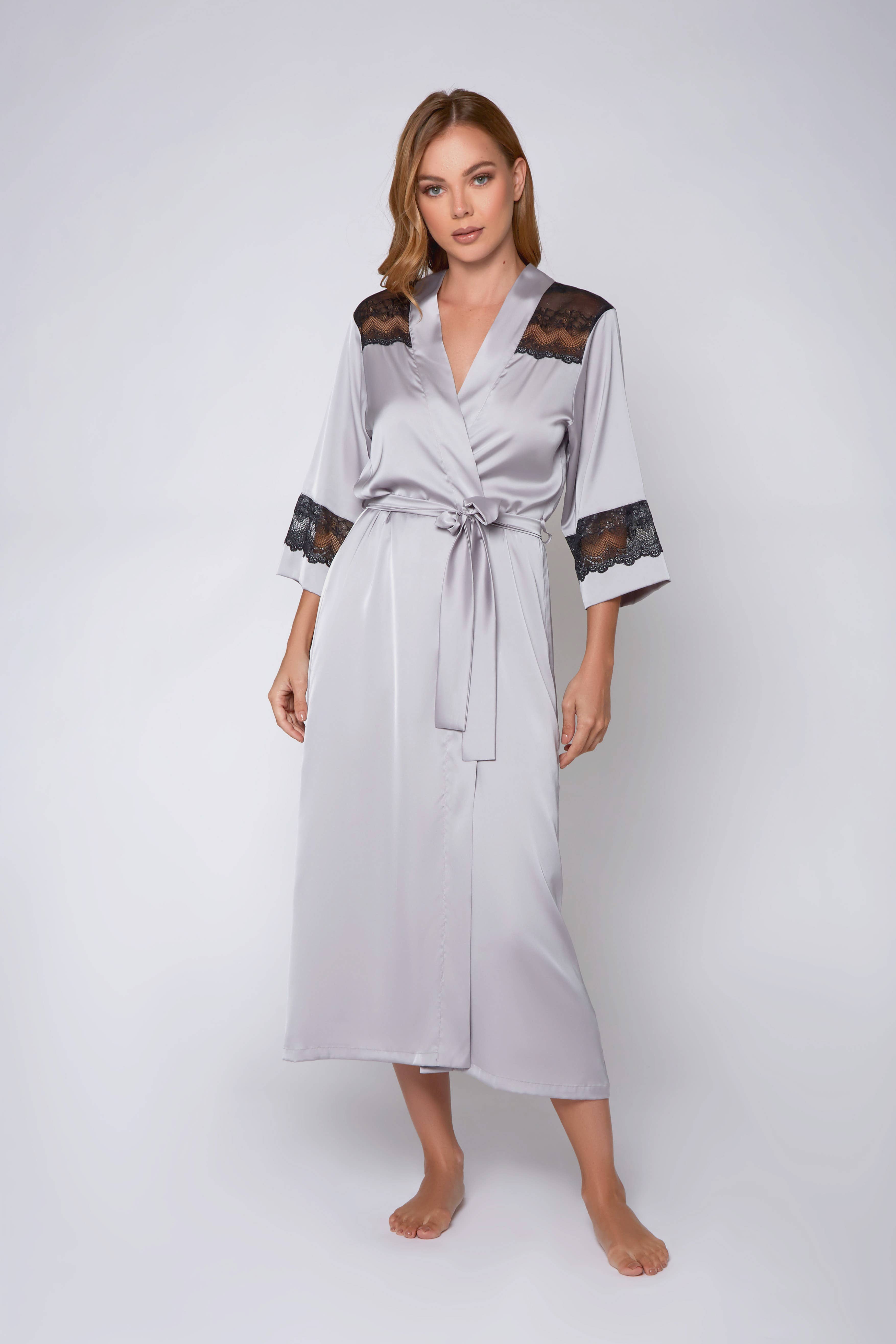 iCollection – wholesale Robe – Women's – Tess Plus Size Stretch Satin Long Robe with Lace12