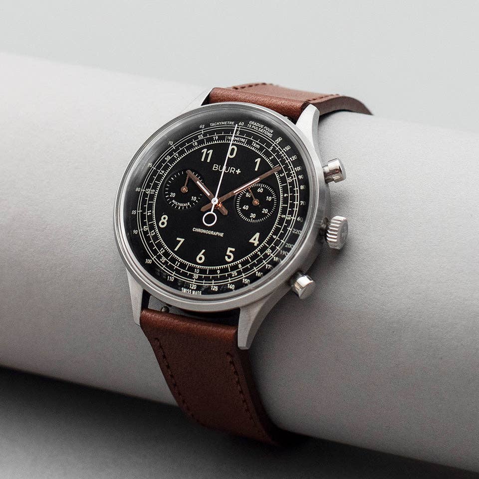 BUUR+ Watches - Vente Montre – homme - Multiscale noir - Chronographe style vintage suisse0