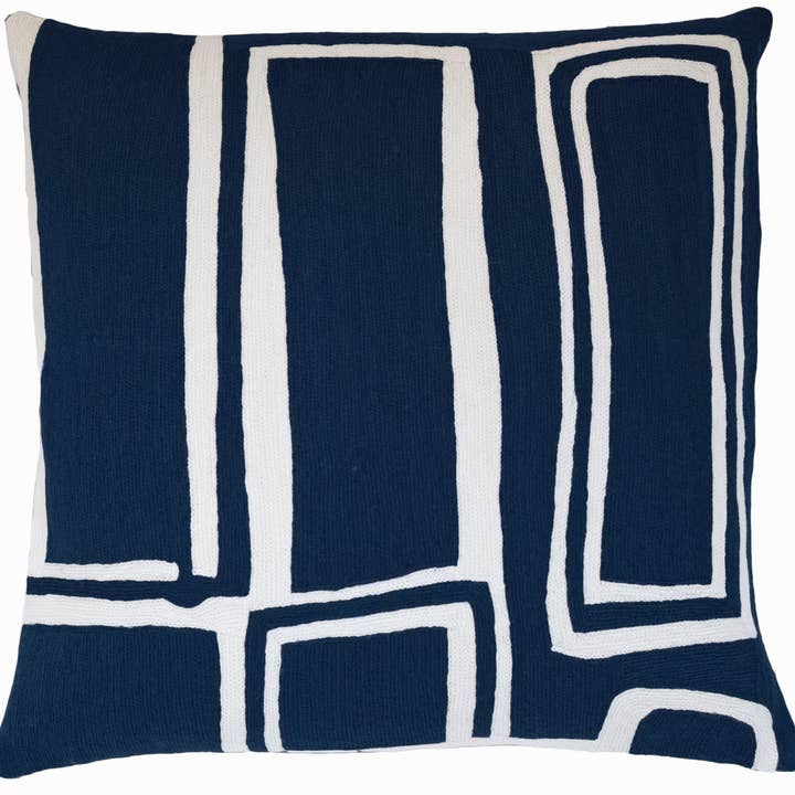 Procession 18x18 Pillow in navy/cream for wholesale by Judy Ross Textiles