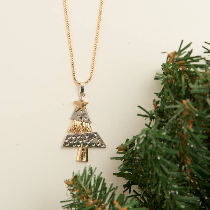 Holiday Two Tone Christmas Tree 26" Pendant Necklace for wholesale by Howard's