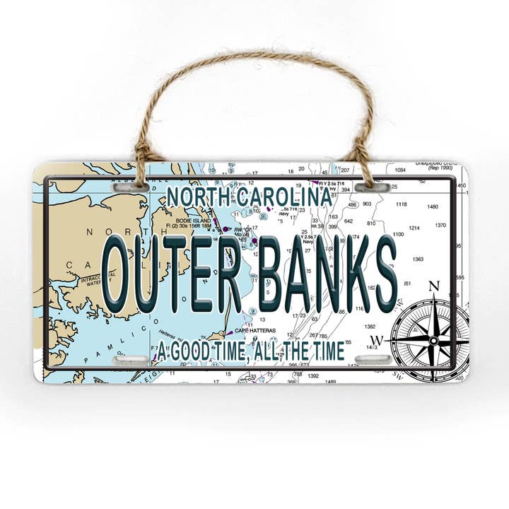 Map Mom - Wholesale Ornament - Outer Banks, NC Wood License Plate Ornament with Map