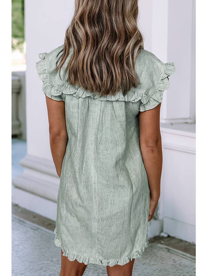 Little Daisy Closet - Wholesale Dress - Women's - LDC Stripe Frilled Short Sleeve Collar Mini Dress
