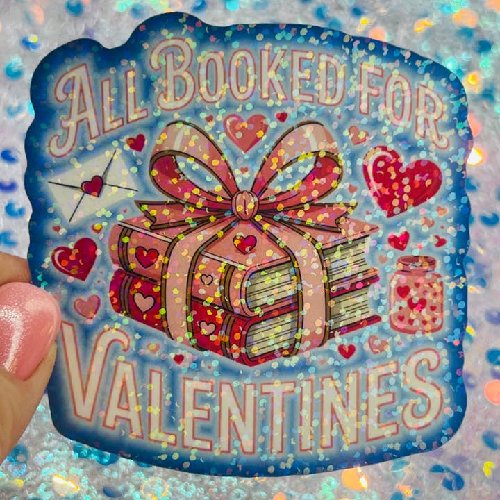 Tout réservé pour la Saint-Valentin Autocollant holographique pour amoureux des livres pour la vente par FatedFiction