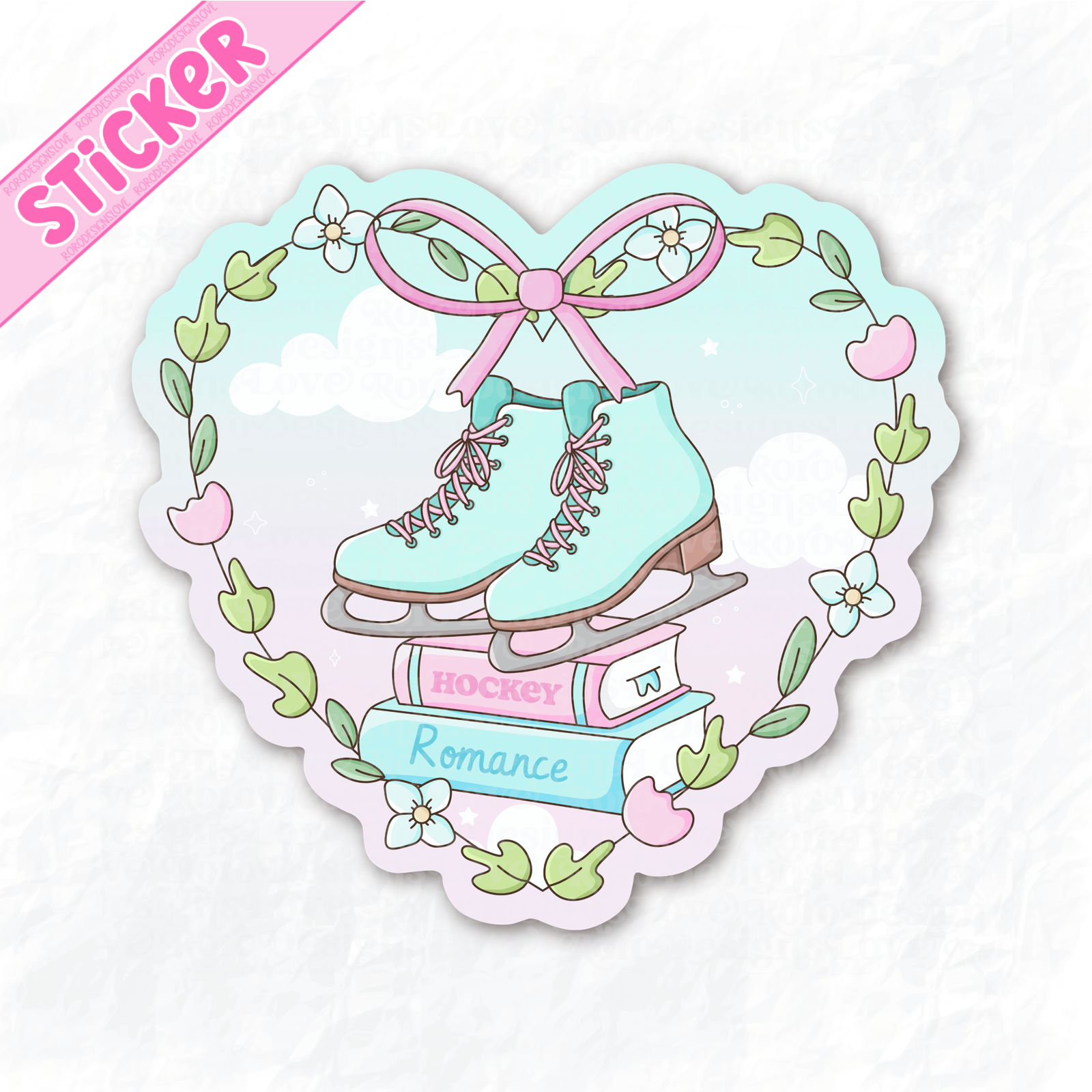 RoroDesignsLove - Wholesale Sticker - Hockey romance book trope pastel heart sticker for kindle3