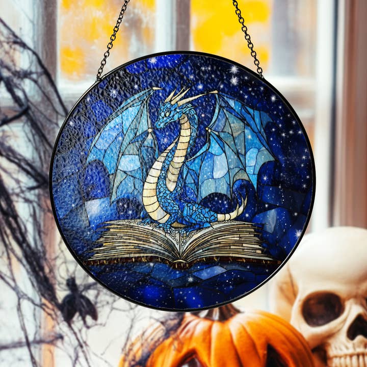 NVC Ecommerce LLC - Wholesale Suncatcher - Stained Glass Dragon Book Suncatcher, Mystical Dragon Glass