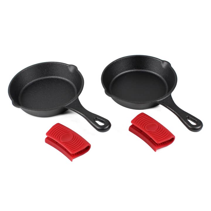 Crucible Cookware - Wholesale Cast Iron Skillet - 6"-Inch (15 cm) Cast Iron Skillet Set of 2 + Potholders4