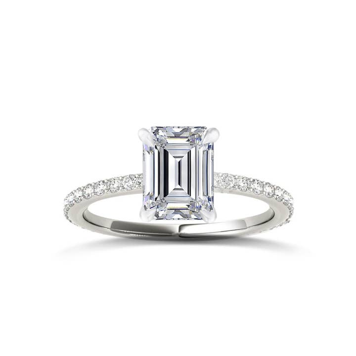 Solitaire Émeraude Diamant avec Bague en Diamants pour la vente par Meira T