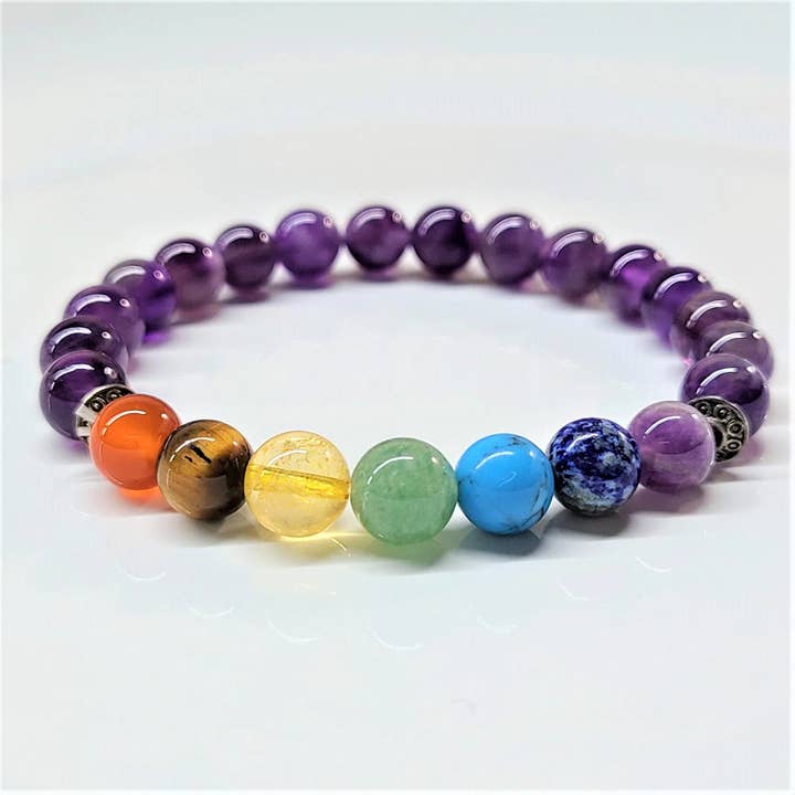 8mm Chakras / Amethyst Bracelet for wholesale by Best South Gems
