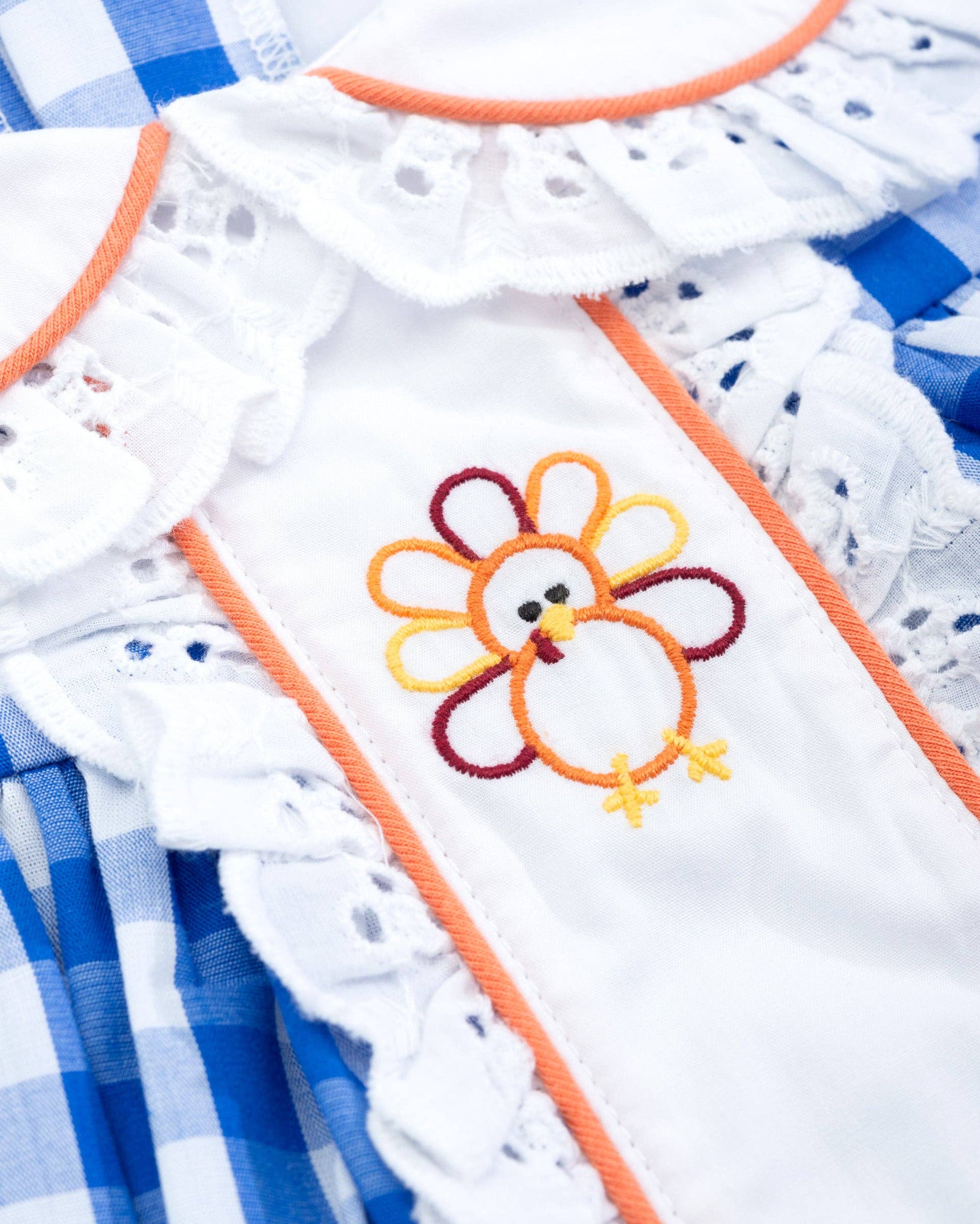 Posh Pickle – Großhandel Kleid – Kinder – Thankful Gingham-A-Linien-Kleid mit Truthahnstickerei, marineblau9