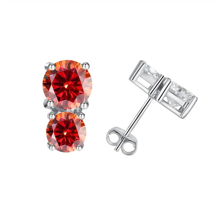 Perimade & Co. LLC - Wholesale Stud/Post Earrings - Two Stone Moissanite Stud Earrings in 925 Sterling Silver