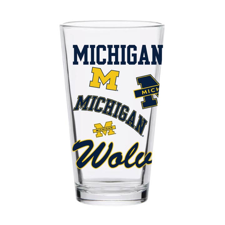 16oz Michigan Wolverines Medley Pint Glass for wholesale by Indigo Falls
