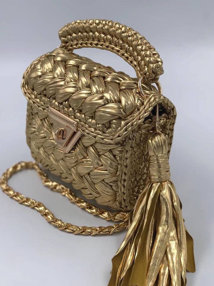 CHQEL Gold Metal Clutch Bag Women Handmade Crochet Purse  for wholesale by CHQEL