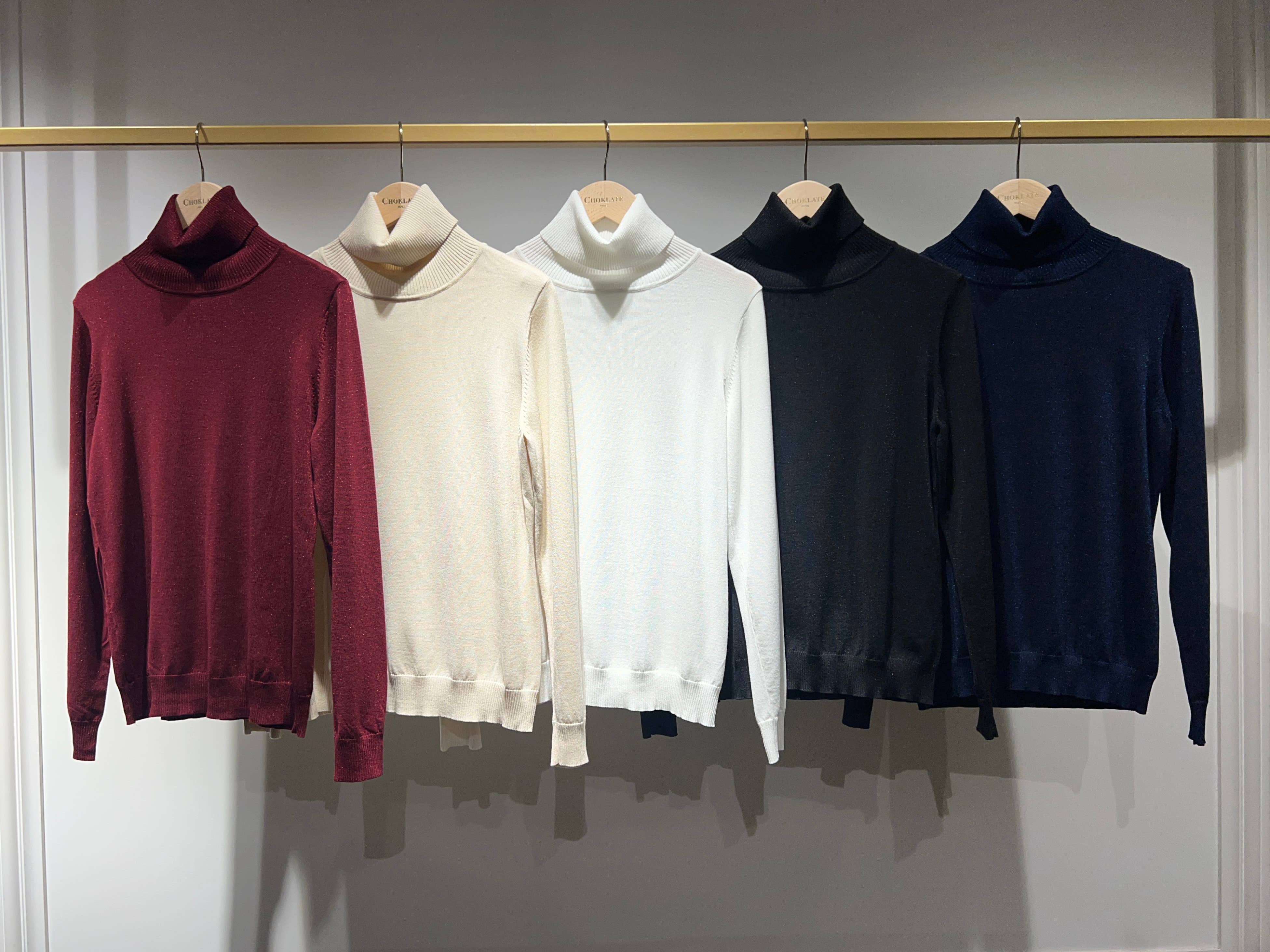 CHOKLATE PARIS – Pulôver - Mulher por atacado – Suéter gola alta em malha de Tencel e lurex - 880912