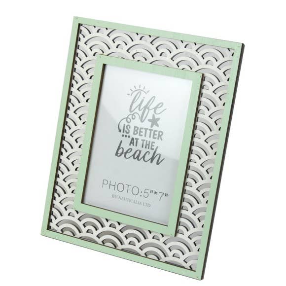 Photo Frame with Cutout Waves, green, 27x22cm for wholesale by Nauticalia