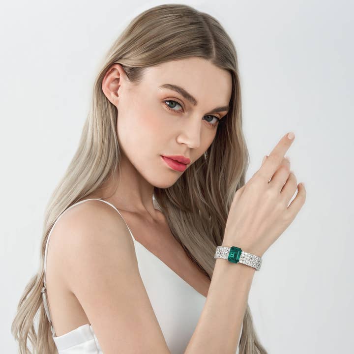 Pulseiras Dissoo® Esmeralda Verde Prata com Halo por atacado de Dissoo