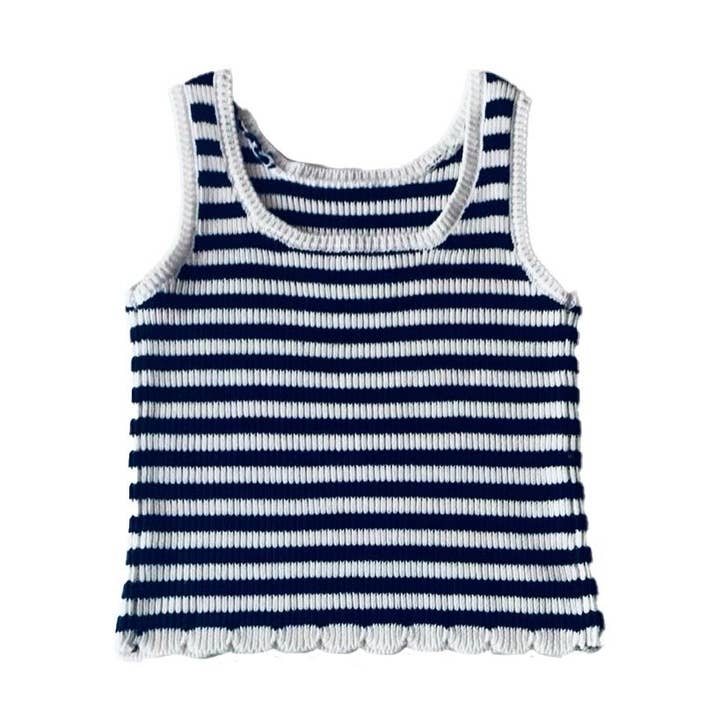 A14 Navy and White Stripe Knit Tank Top for wholesale by Little Olin