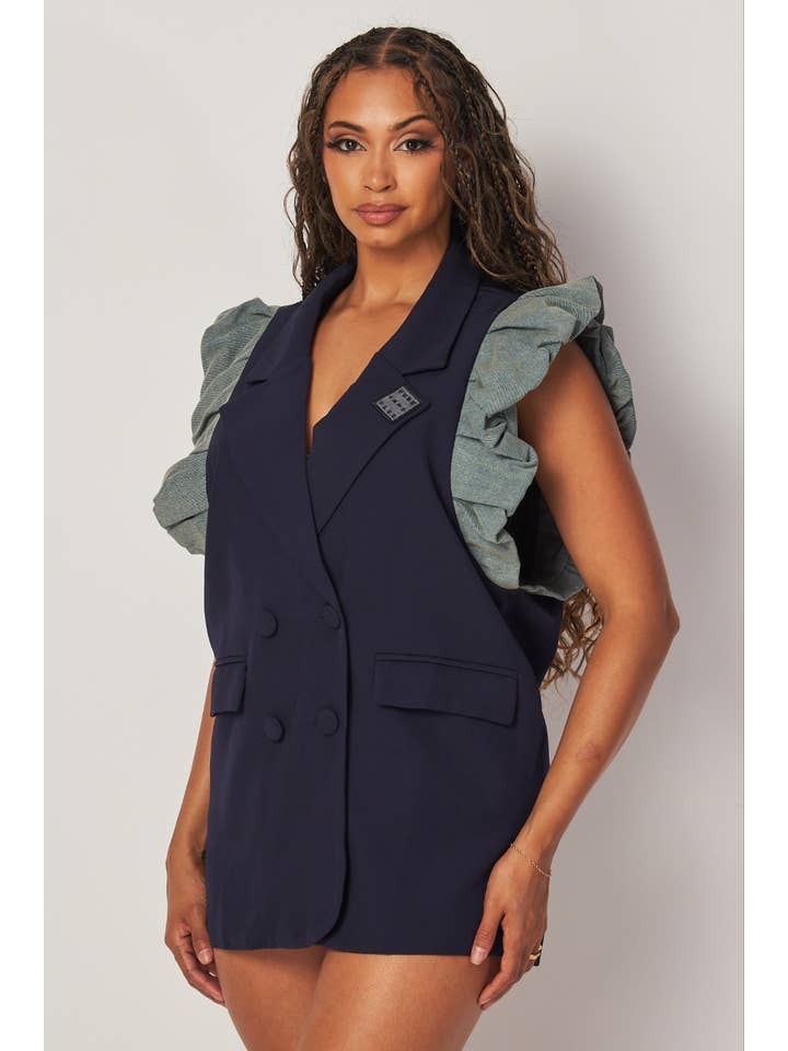 MARINBLÅ Mörk marinblå ärmlös kavajklänning för wholesale på Faire4