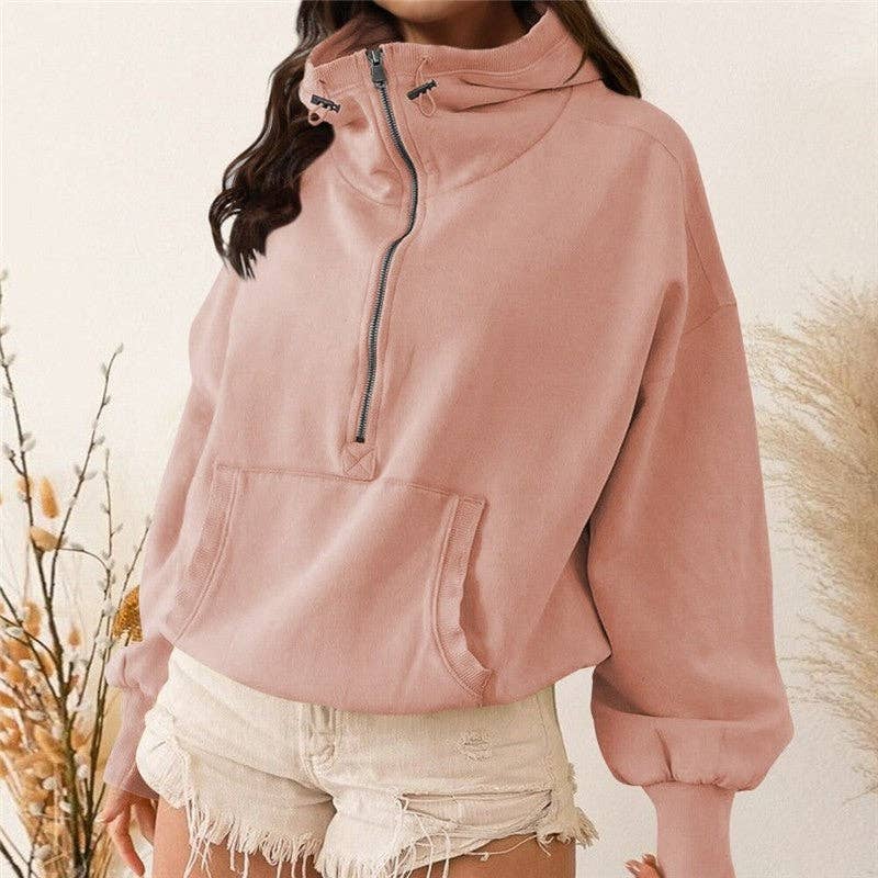 kycozy – Großhandel Hoodie – Damen – Langarm-Kapuzenpullover mit Reißverschluss und Kordelzug0