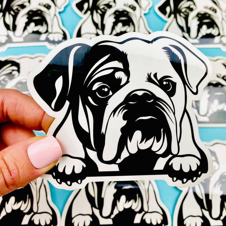 English Bulldog Sticker Black & White Dog Pet Sticker for wholesale by Otto's Grotto