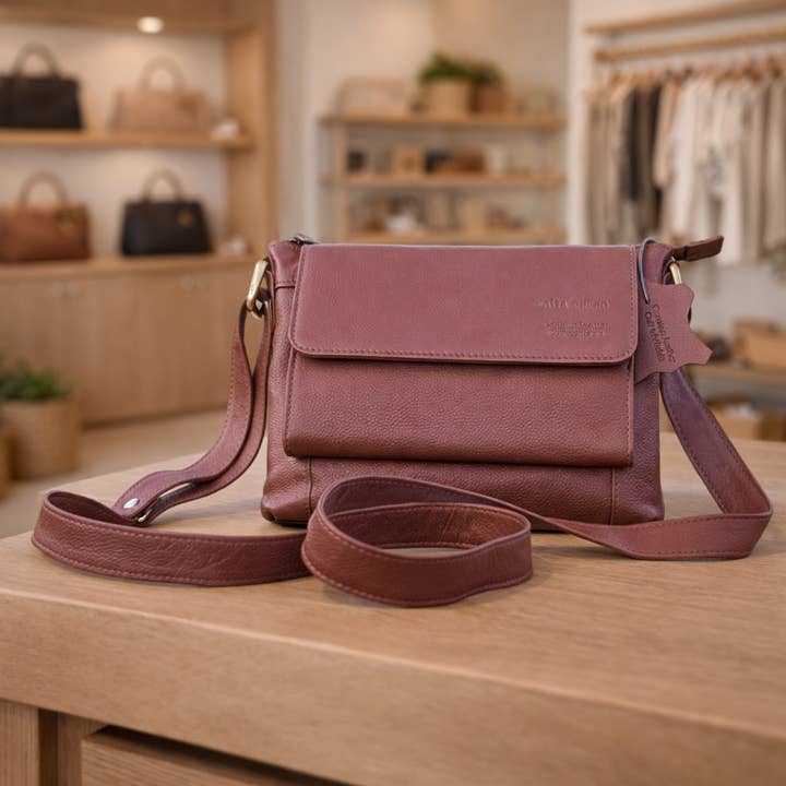 Genuine Leather Crossbody Purse – Brown for wholesale by Alta Quero