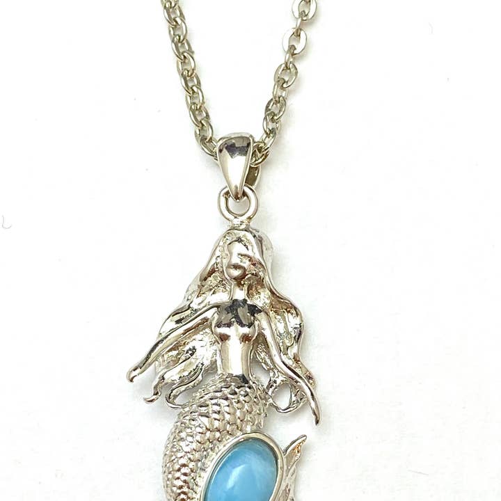 P7065 Natural Caribbean Blue Larimar Mermaid Silver Pendant for wholesale by Twan Kee Jewelry