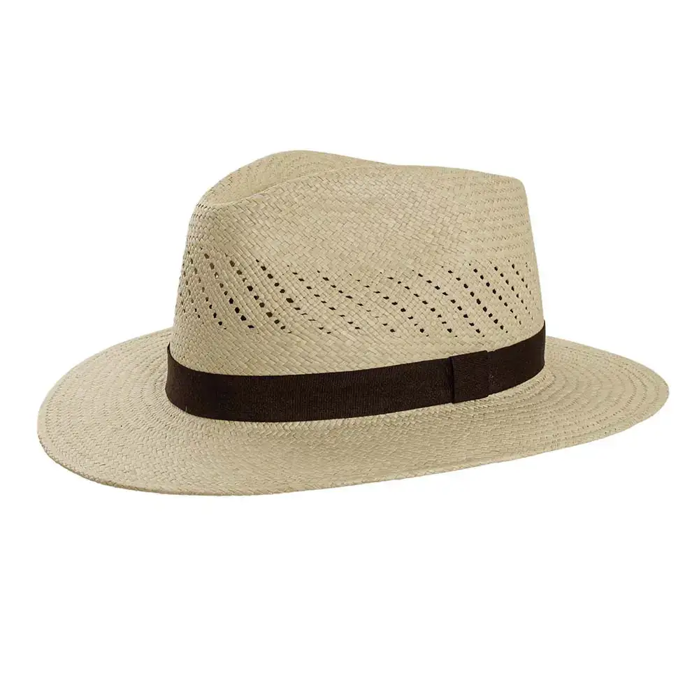 Natural Genuine Vented Panama Straw Fedora Hat - Style Tulum for wholesale on Faire0