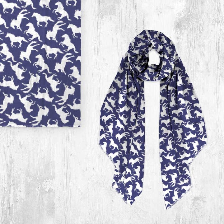 Classic Navy Western Cowgirl Horses Vegan Silk Modal Scarf for wholesale by The Renaissance Rider