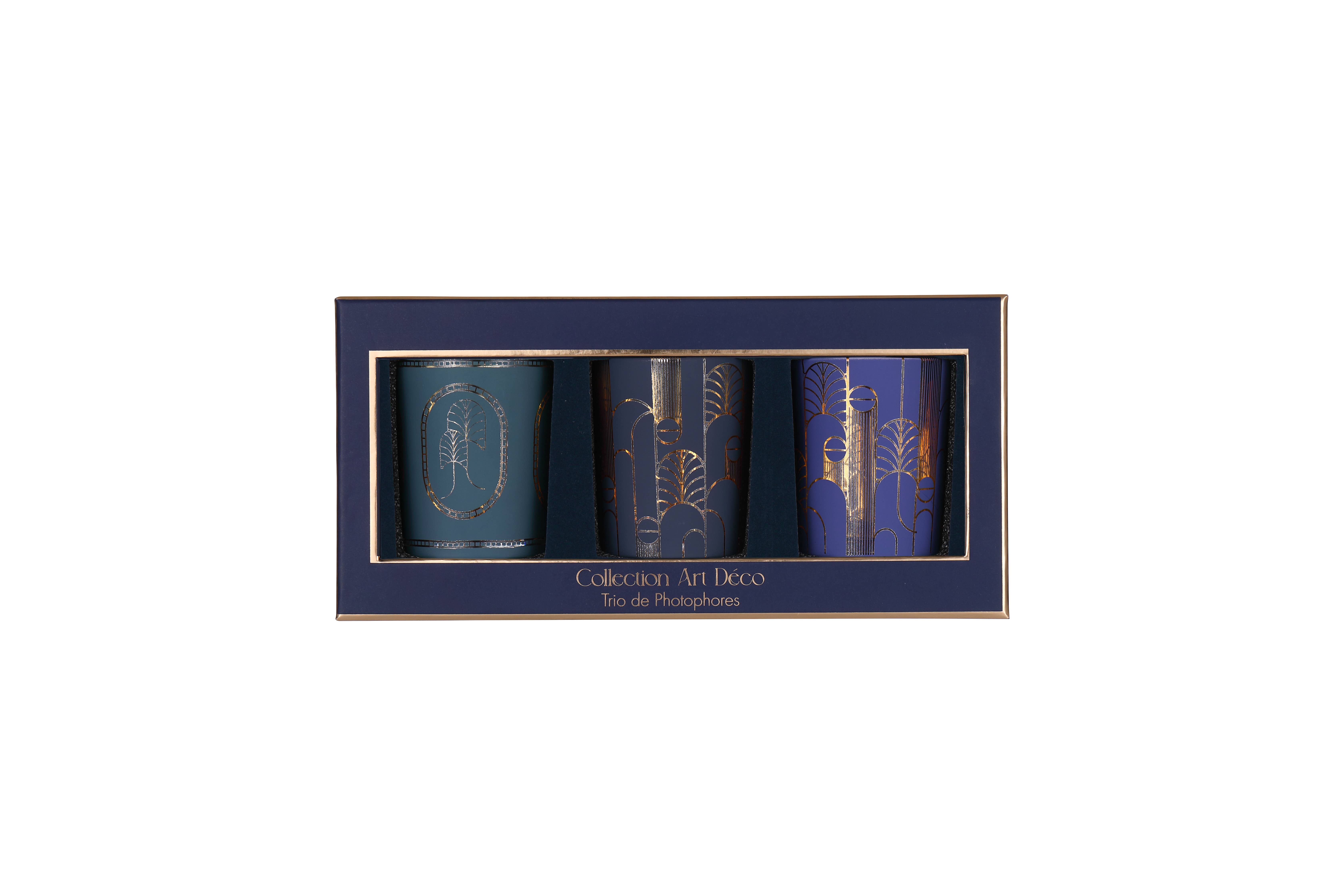 STELLA GREEN - Wholesale Jar/filled candle - Set of 3 Art Deco Candle Holders