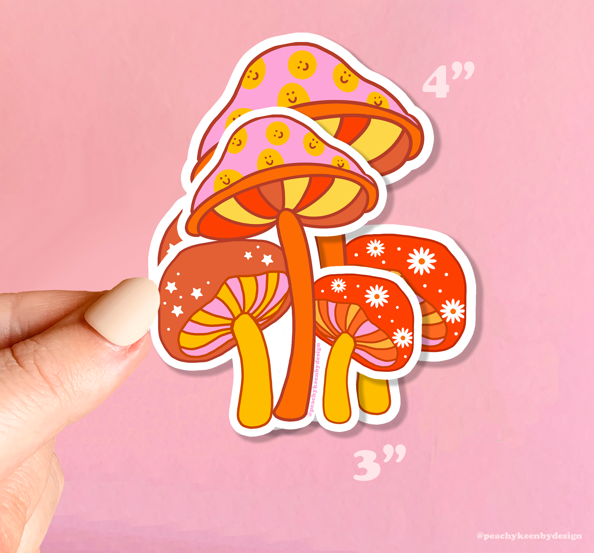 Peachy Keen by Design Co - Wholesale Sticker - STICKER Retro Mushroom Red or Purple3