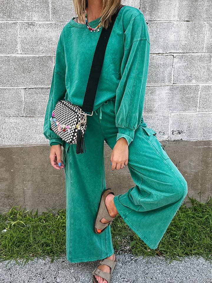 Lapis Solid Pullover Top and Pants Set for wholesale on Faire