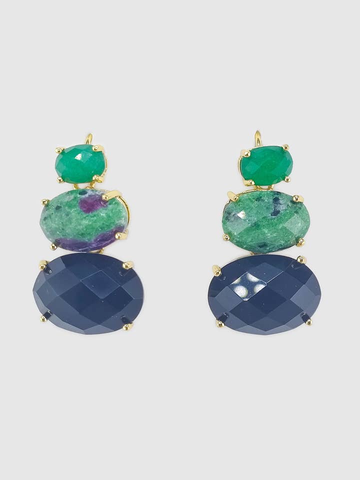 Miz Casa & Co Cleo Gemstone Studs Earrings Green Multi for wholesale by Izoa pty ltd