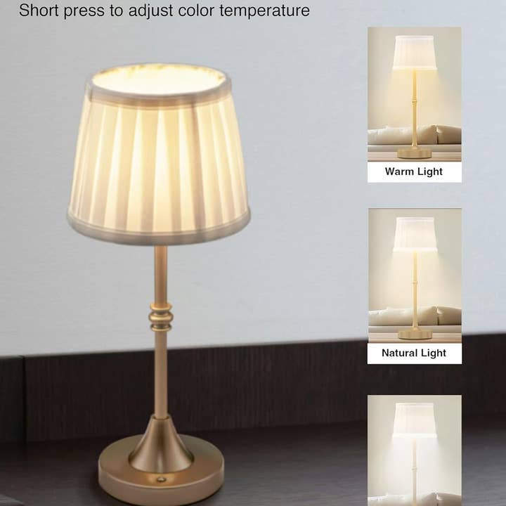 LivingTaste Home Inc - Wholesale Accent/Desk Lamp - Cordless Rechargeable Fabric Shade Bedside Gold Lamps