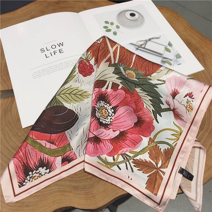 SueSilkHK - Wholesale Scarf - Women's - Fox print scarf/100% Vegan Silk Scarf/Silk head scarf/55*55cm/Silk hair scarf/Silk neck scarf/Silk bandana/Bag Accessory/Gift for her1