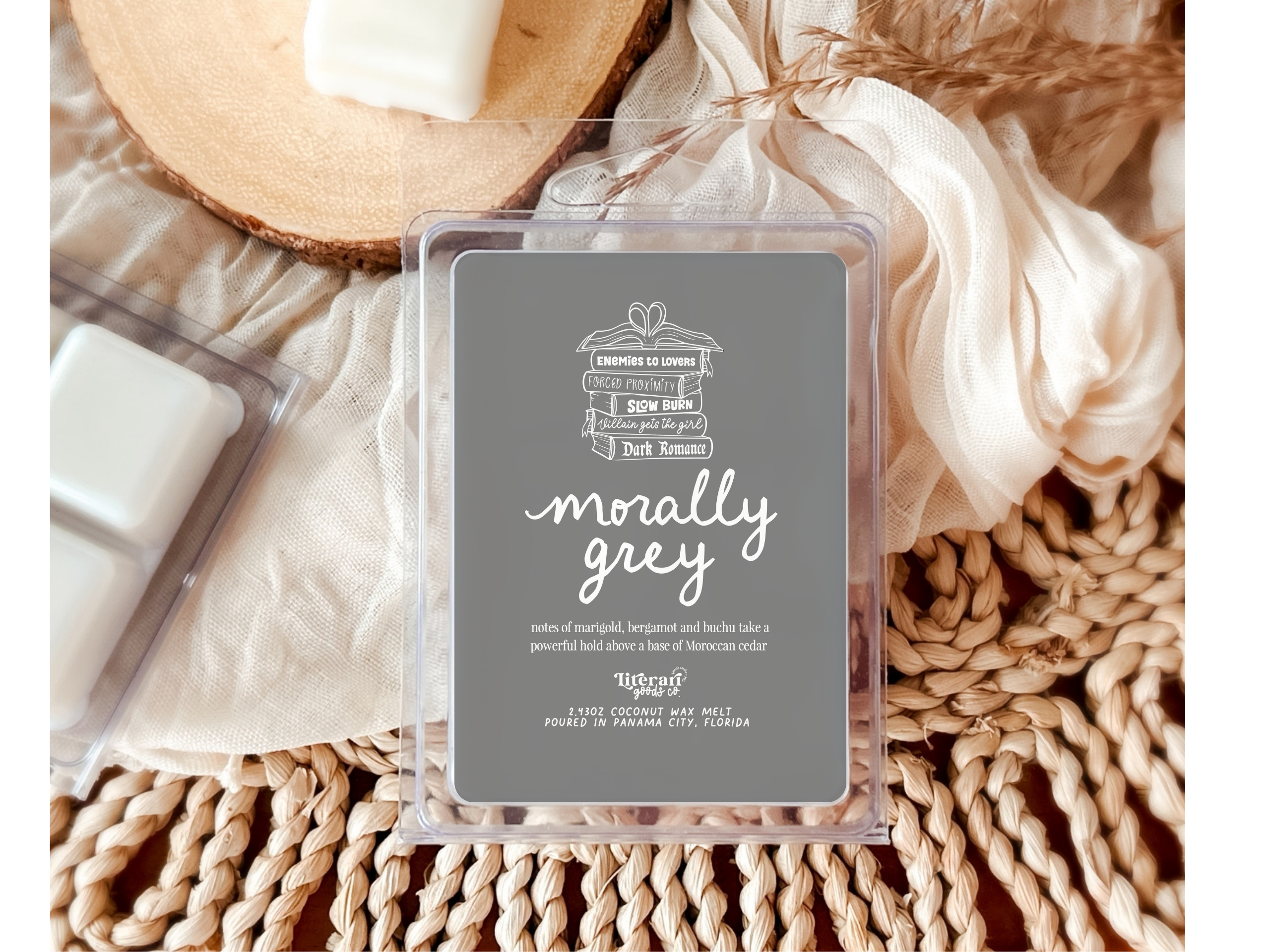 Literari Goods, Co | Book Themed Candles + Gifts - Wholesale Wax Melt - Morally Grey Romance Book Trope Gift - Bookish Wax Melt1
