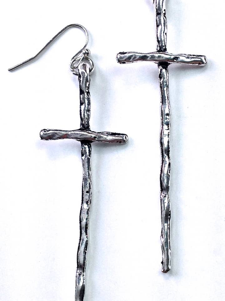 Thin Hammered Dangle Earrings in Antique Silver for wholesale by Lost & Found Trading