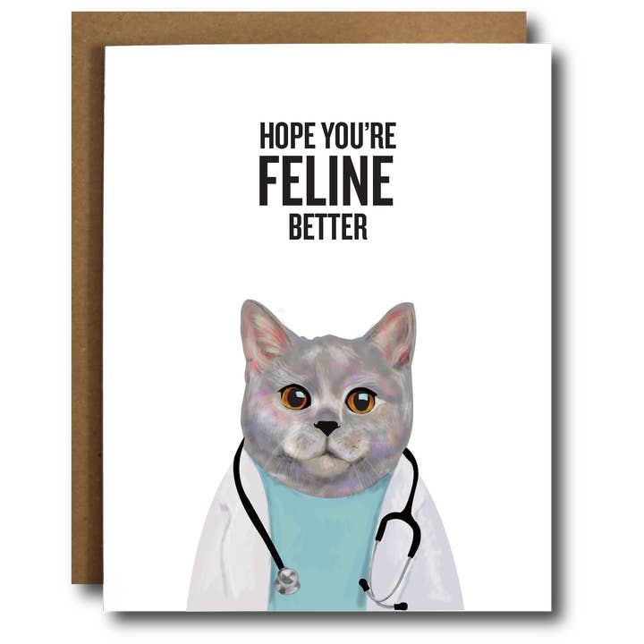 The Card Bureau – postal de desejos de melhoras por atacado – Cartão Feline Better Get Well