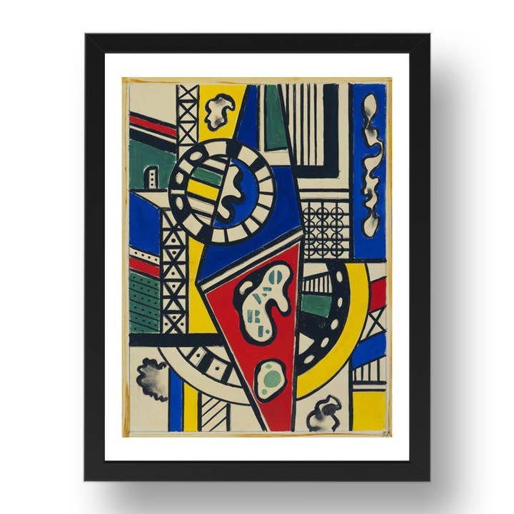 Fernand Leger: Study for Cinematic Mural, Study VII, modernist artwork, A3 Size Reproduction Poster Print in 17x13" Black Frame for wholesale by PERIOD PRINTS