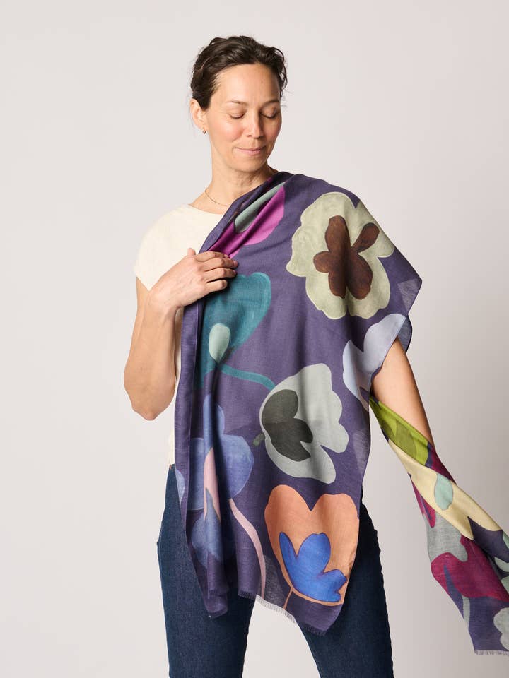 RESTOCKED! CASHMERE BLEND 'FLORA' ART SCARF for wholesale by Margolis Pineo Italia