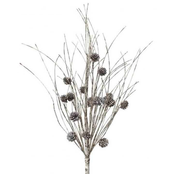 Artificial Snowy Birch Twig Spray with Pine Cones - 24" for wholesale by Will's Company