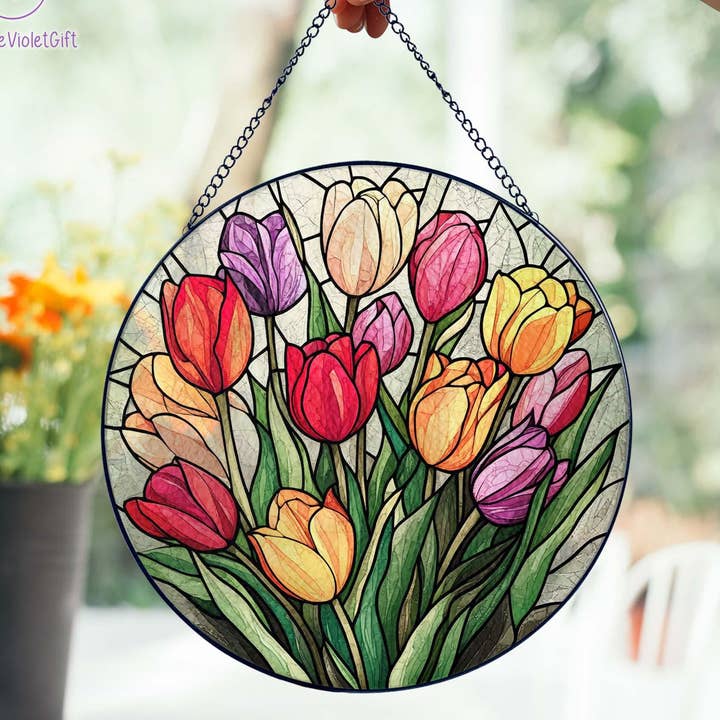 NVC Ecommerce LLC - Vente Attrape-soleil - Attrape-soleil en verre de tulipes colorées, décoration de jardin de grand-mère1