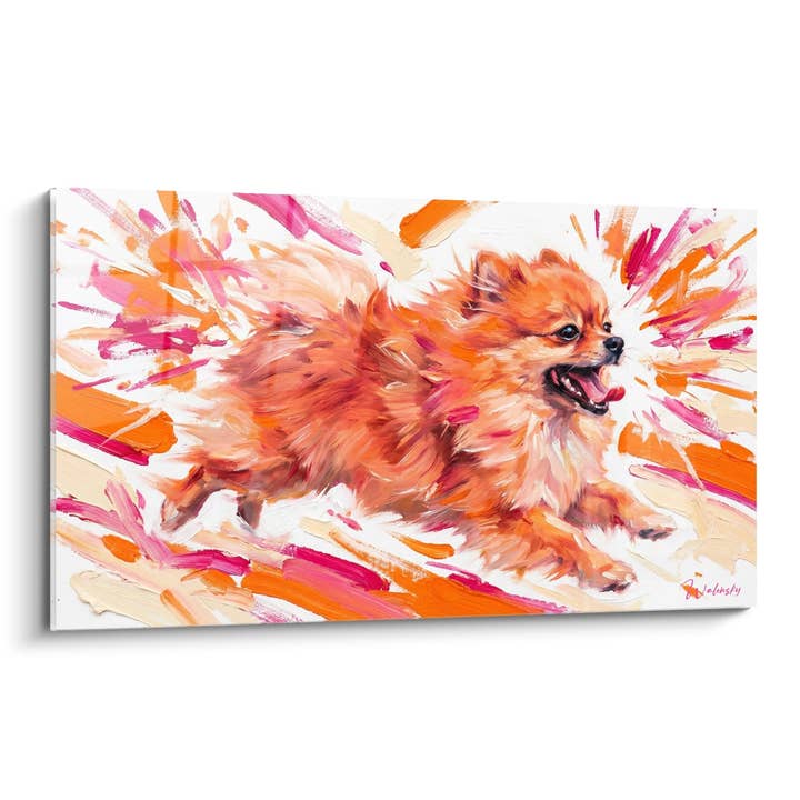 Pomeranian Spitz Painting in Motion with Orange and Pink Bursts - Explosion of Joy - Pomeranian Spitz Edition for wholesale by Walensky
