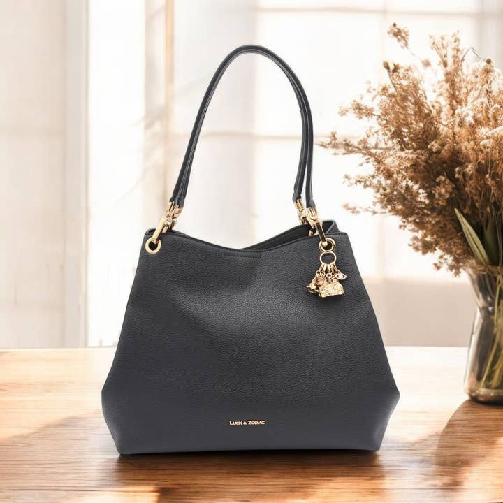 Bolso Tote Triple Compartimento Ruby - Cuero Sintético con Textura de Guijarros para venta al por mayor de Luck & Zodiac