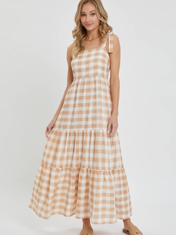 Sweet Lovely by Jen – Vestido - Mulher por atacado – Vestido maxi xadrez com camadas e alças12