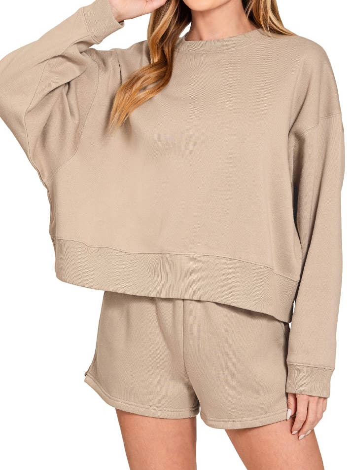 Fleece Round Neck Pullover And Shorts Set for wholesale by Vanilla Monkey