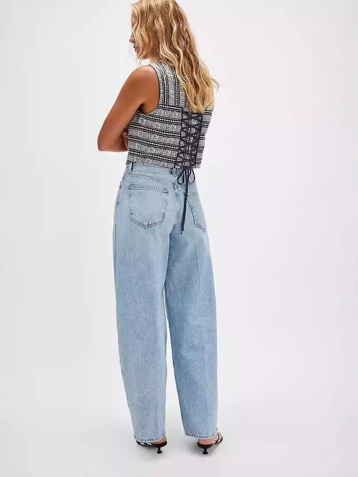 Dipped Shop - Wholesale Jeans - Women's - High Waist Denim Pant Washed Loose Jeans DPP30162