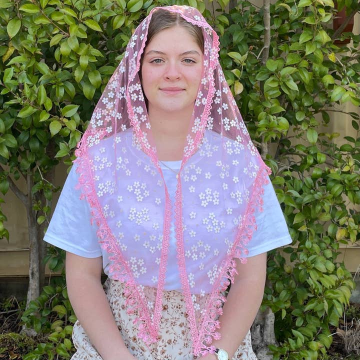 Oremus Mercy - Wholesale Veil - Women's - Little Flower Veil - PINK