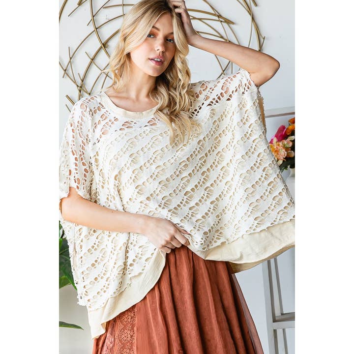 WASHED CROCHET LAYERED KNIT TOP for wholesale by Oli&Hali