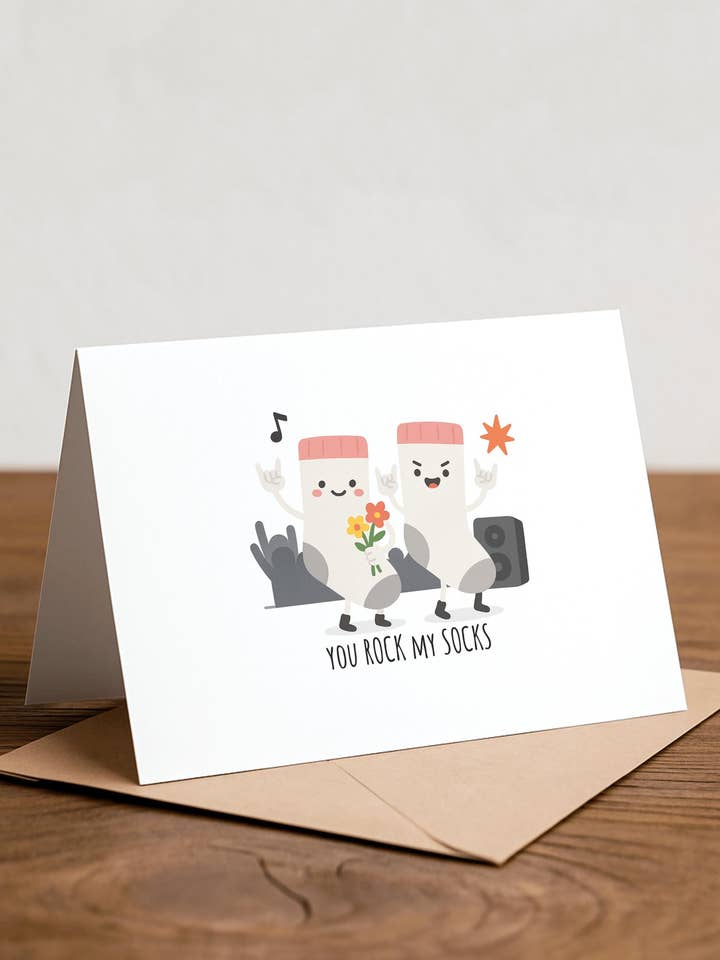 Carte "Tu fais vibrer mes chaussettes" - Carte de Saint-Valentin avec jeu de mots amusant pour la vente par Chewy Lemon Studio