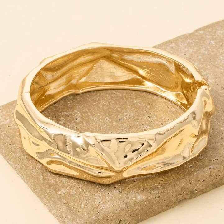 Crumple Textured Hinge Bangle Bracelet for wholesale by Anarchy Street